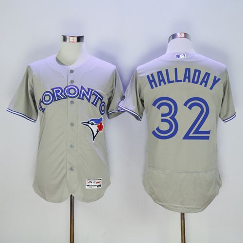 Blue Jays #32 Roy Halladay Grey Flexbase Authentic Collection Stitched MLB Jersey - Click Image to Close